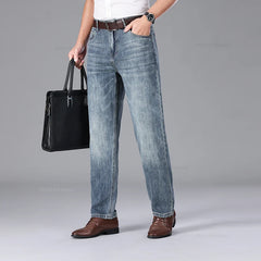 Summer Thin Straight Jeans Classic Loose High Waist Business Casual Trousers