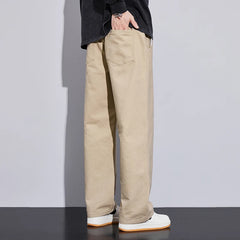 Baggy Cotton Khaki Wide Leg Pants Fashion Elastic Waist Casual Trousers