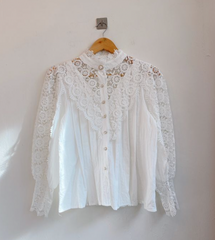 Chic Hollow Out Flower Lace Shirt Stand-Collar All-Match Summer Blouses