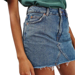 Basic Pocket Blue Ripped Casual Mini Denim Skirt