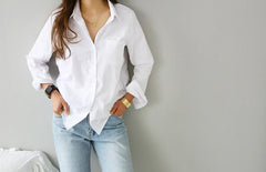 Spring One Pocket White Shirt Female Blouse Tops Casual Turn-down Collar