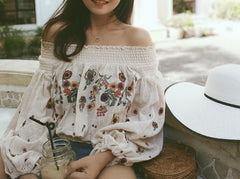 Boho blouse floral Embroidery sexy off shoulder chic Hippie