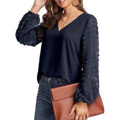Fashion V Neck Long Sleeve Elegant Office Work Shirts Tops Lady Plus Size