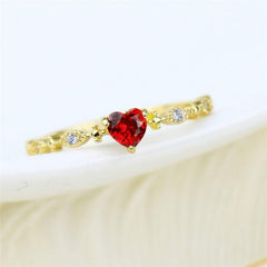 Simple Rose Heart Plated Gold Crystal Jewelry Ring
