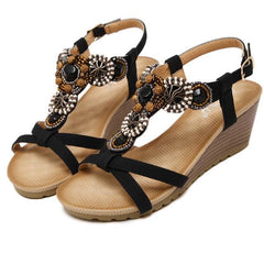 Bohemia Beaded Gladiator Sandals Summer High Heels  Shoes