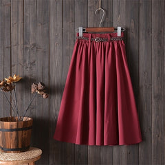 Midi Knee Length Pleated A-line School Skirt With Belt