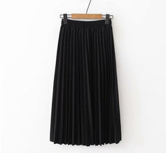 High Waist Solid Color Pleated Causal Midi Skirt