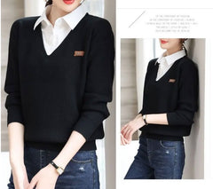 Autumn Winter Black Knit Pullover Sweater