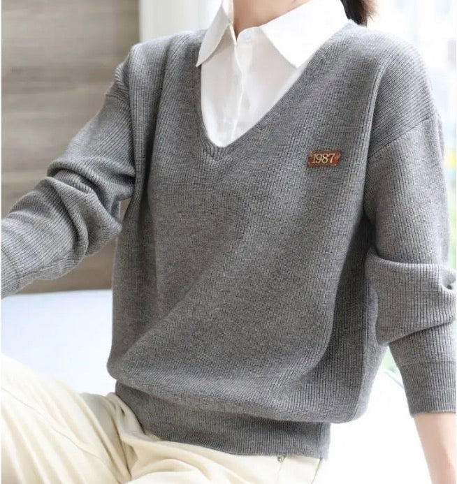 Autumn Winter Black Knit Pullover Sweater