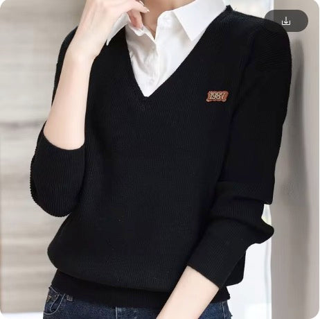 Autumn Winter Black Knit Pullover Sweater