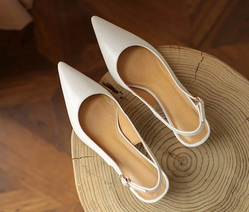 Dark Apricot Shallow Slingback Pumps Vintage Pointed Toe Chic Work