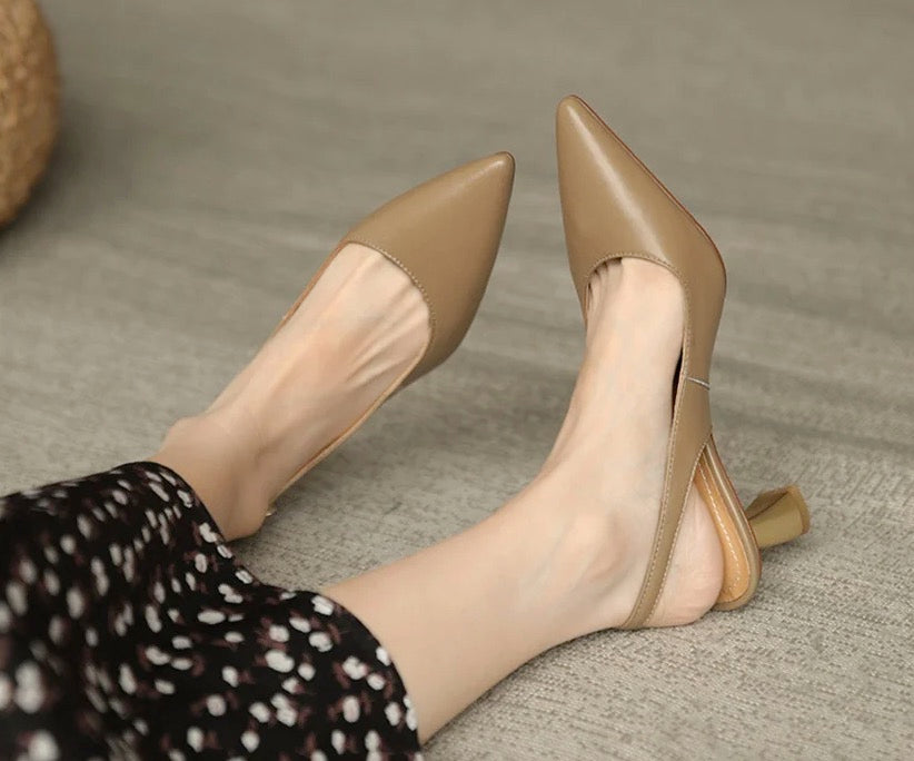 Dark Apricot Shallow Slingback Pumps Vintage Pointed Toe Chic Work