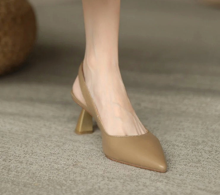 Dark Apricot Shallow Slingback Pumps Vintage Pointed Toe Chic Work