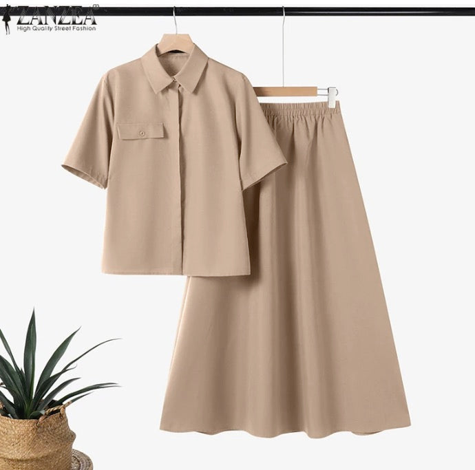 Fashion Dress Short Sleeve Solid A Line Sundress Vintage