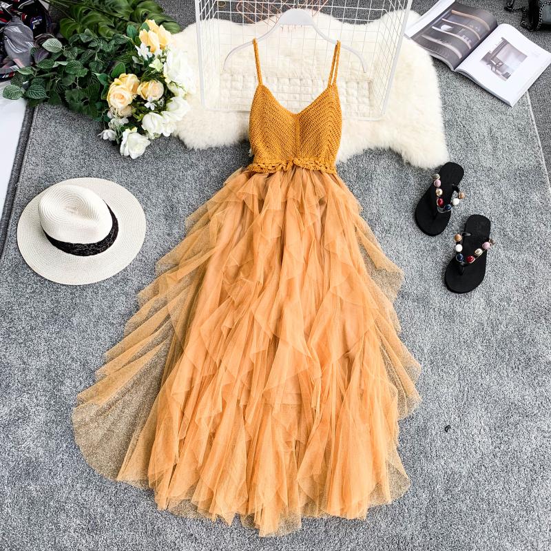 Sleeveless Sling Gauze Tulle Long Dresses