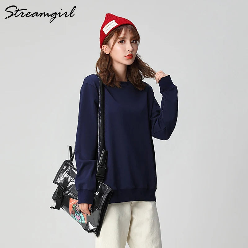 Sweatshirts Top Vintage Oversize Cotton Women Pullovers