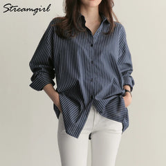 Shirt Blouse Fashion Stripe Office Button Up Shirt Long Sleeve