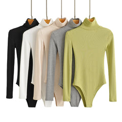 Casual High Collar Long-sleeve Knitted Bodysuits