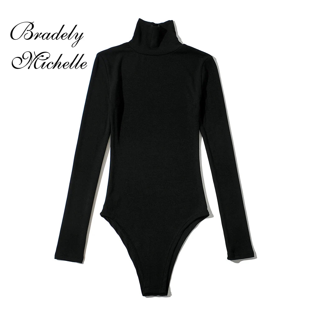 Casual High Collar Long-sleeve Knitted Bodysuits