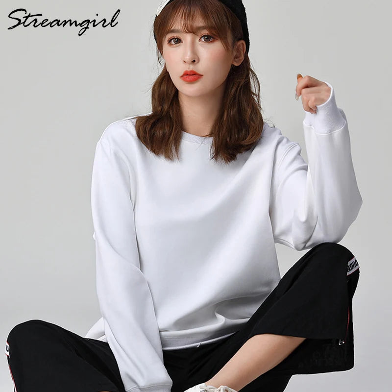 Sweatshirts Top Vintage Oversize Cotton Women Pullovers