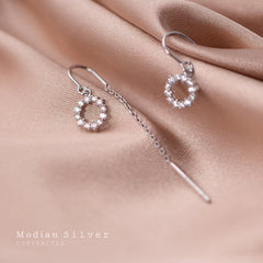 Sparkling Round Clear CZ Drop Dangle Sterling Silver Earrings