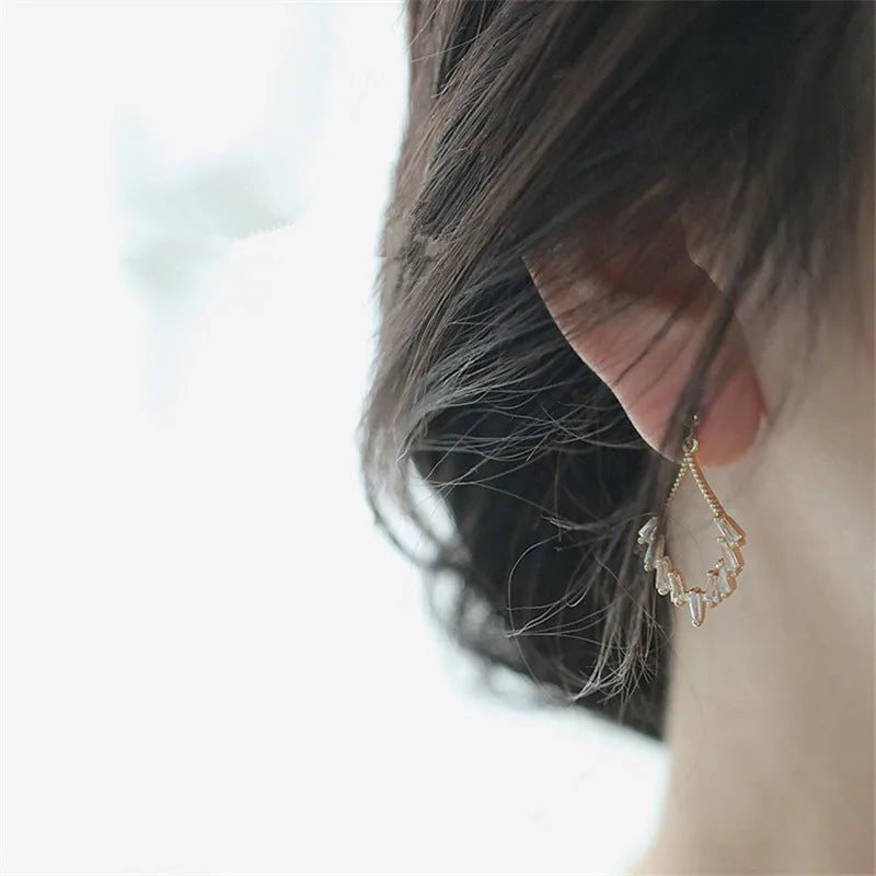 Geometric Crystal Earrings Women Light Plating  Jewelry Gift