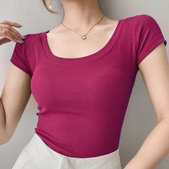 Cotton T Shirt Women Slim Solid Basic Tees Color Casual