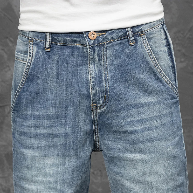 Summer Men's Retro Blue Short Jeans Classic Style Fashion