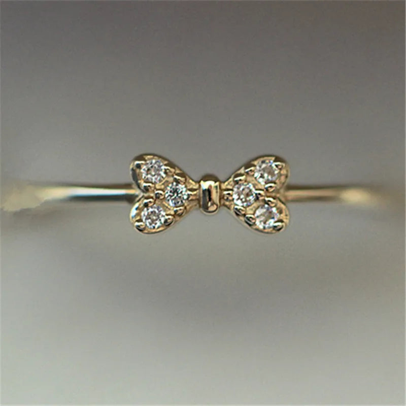 Silver 14K Gold Plated Ring Exquisite Micro inlay Zircon Bow Ring