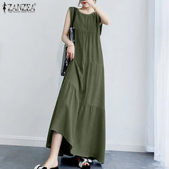 Stylish Ruffle Sundress Solid Summer Dress Casual