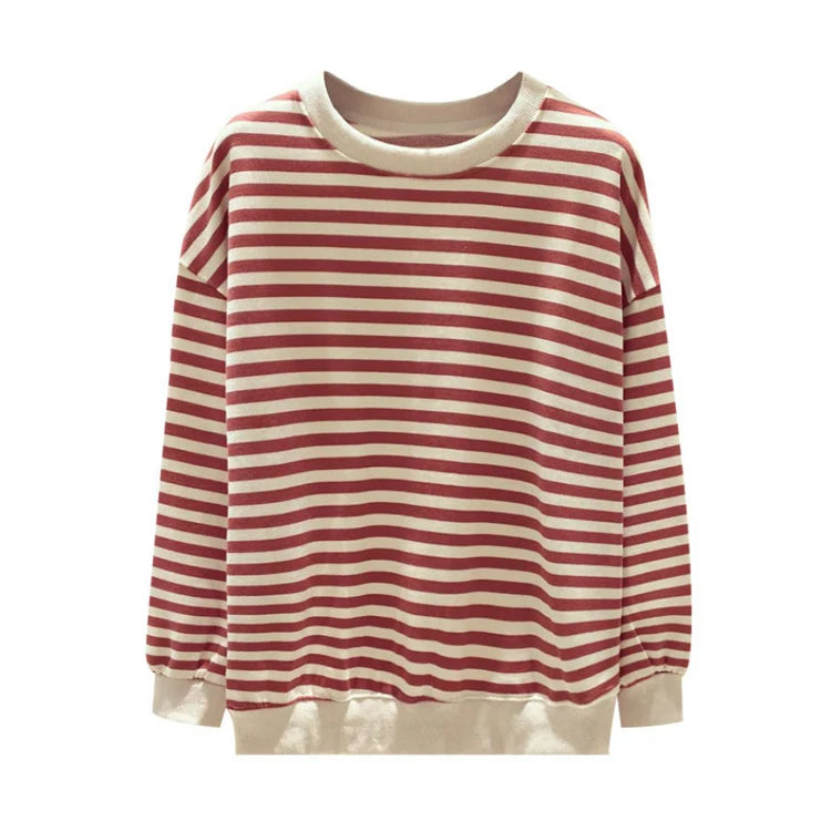 Women's Cotton Stripe Sweatshirt Long Sleeve Slim Pullover