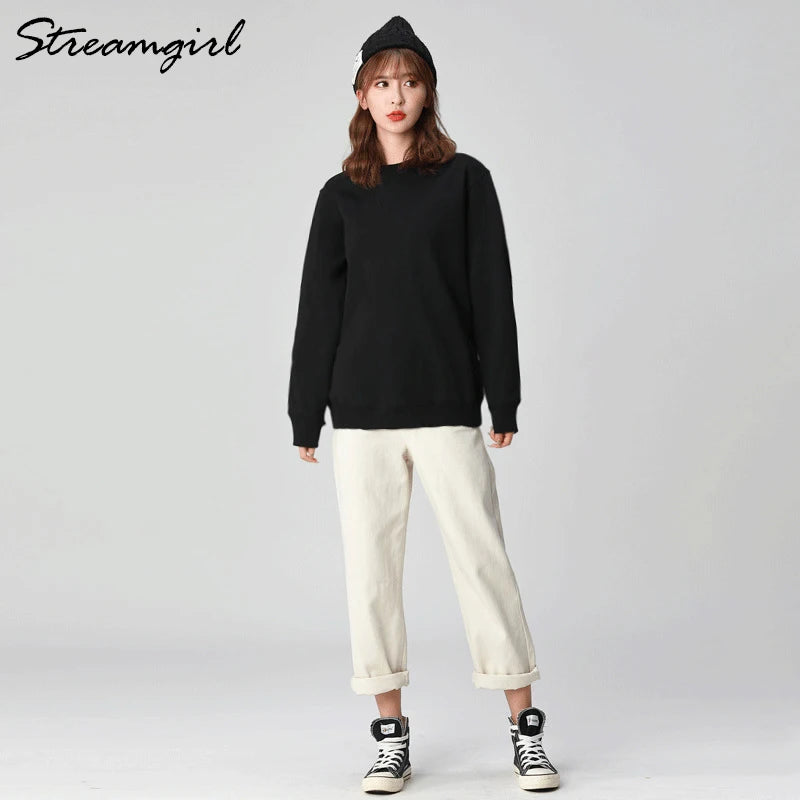 Sweatshirts Top Vintage Oversize Cotton Women Pullovers