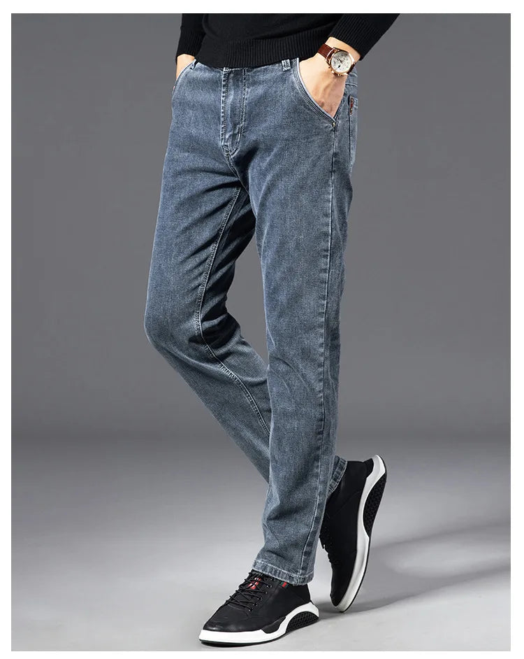 Denim Men Straight Stretch Regular Jeans Classic Vintage