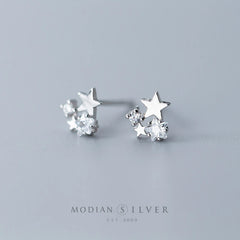 Silver Charm Stars Clear Zircon Stud Earrings