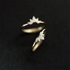 Silver Pavé Crystal Plating Gold Simple Crown Ring Women Fashion