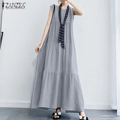 Stylish Ruffle Sundress Solid Summer Dress Casual