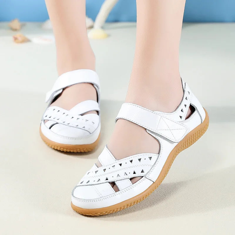 Hollow White Shoes Sandals Flats Loafers Summer Cool Plus Size