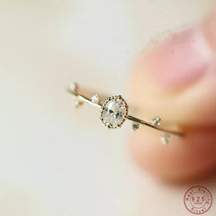 Zircon Twigs Small Leaves Plated Ring for Women Jewelry
