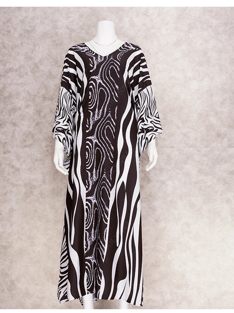 Retro Striped Batwing Sleeve Plus Size Loose Maxi Dress