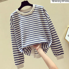 Women's Cotton Stripe Sweatshirt Long Sleeve Slim Pullover