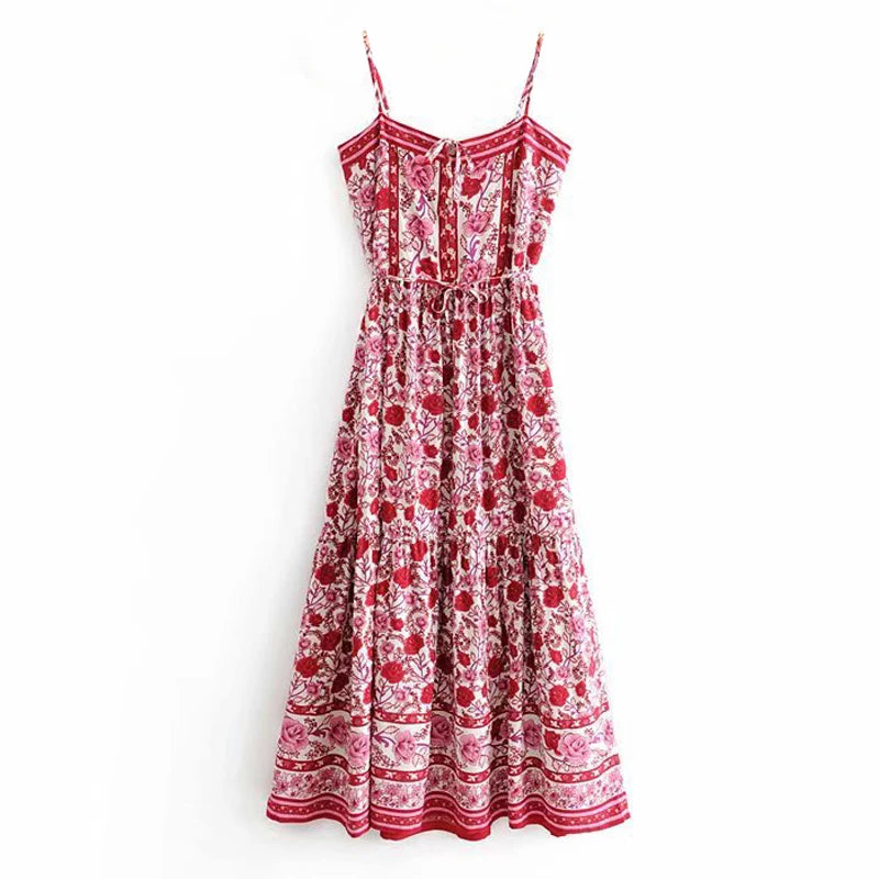 BOHO Gypsy sleeveless rayon floral print sundress maxi strap dress