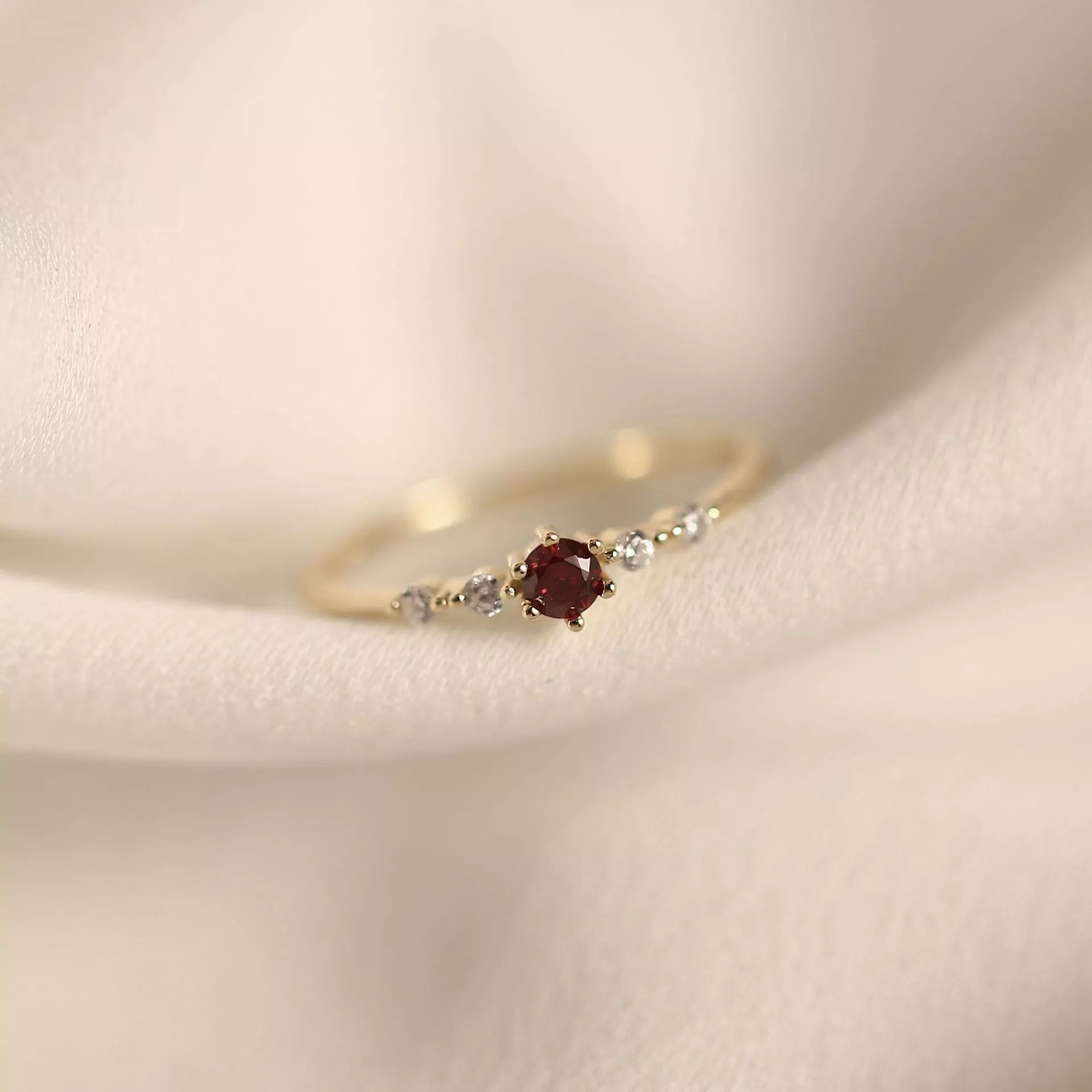 Simple Red Crystal Ring Women Small Cute Plated Jewelry