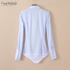 Fashion Office Lady Bodysuit Elegant Business Work Body Shirt Long