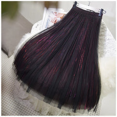 Women's 3 Layer Bright Tulle Skirt Ladies High Waist Bling Tutu Skirt Pleated