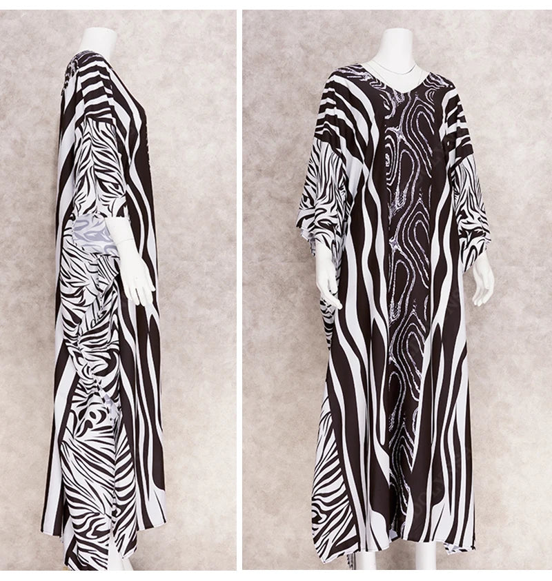 Retro Striped Batwing Sleeve Plus Size Loose Maxi Dress