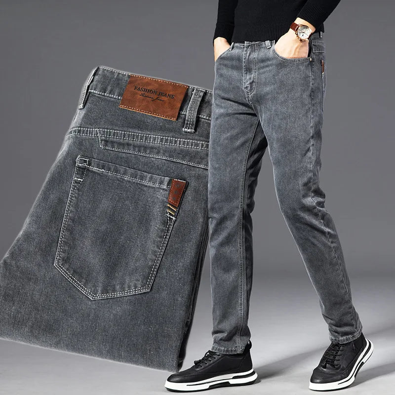 Denim Men Straight Stretch Regular Jeans Classic Vintage