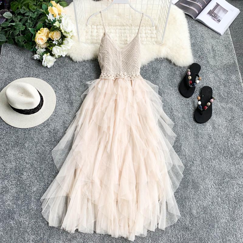 Sleeveless Sling Gauze Tulle Long Dresses