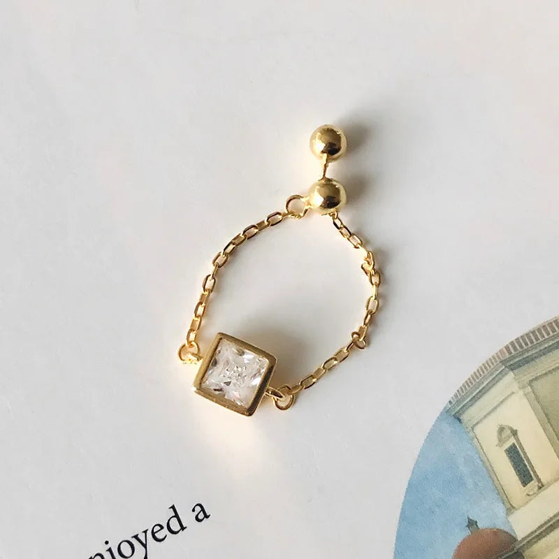 Silver Exquisite Square Red Zircon Chain Adjustable Ring Jewelry