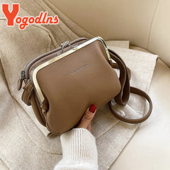 Simple Solid Color Shoulder Bag Female PU Leather Crossbody Bag