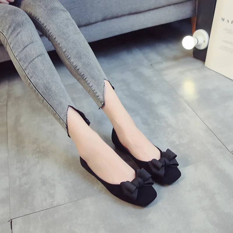 Flat shoes women fashion butterfly-knot square toe